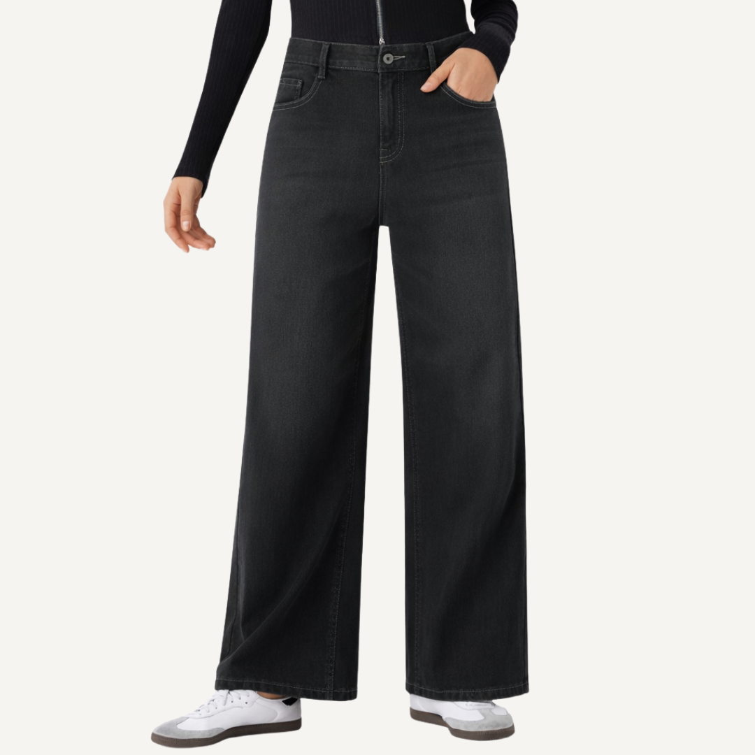 Jeans de Pierna Ancha de Mezclilla Lavada