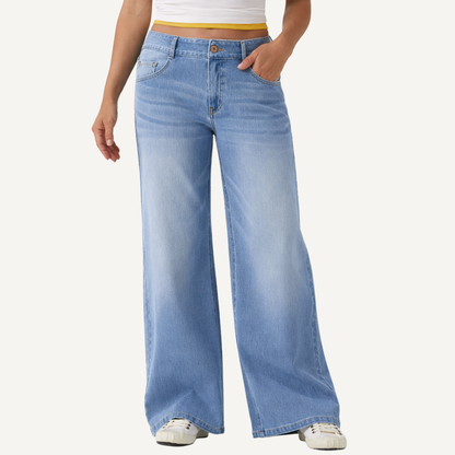 Washed Denim Wide Leg Jeans