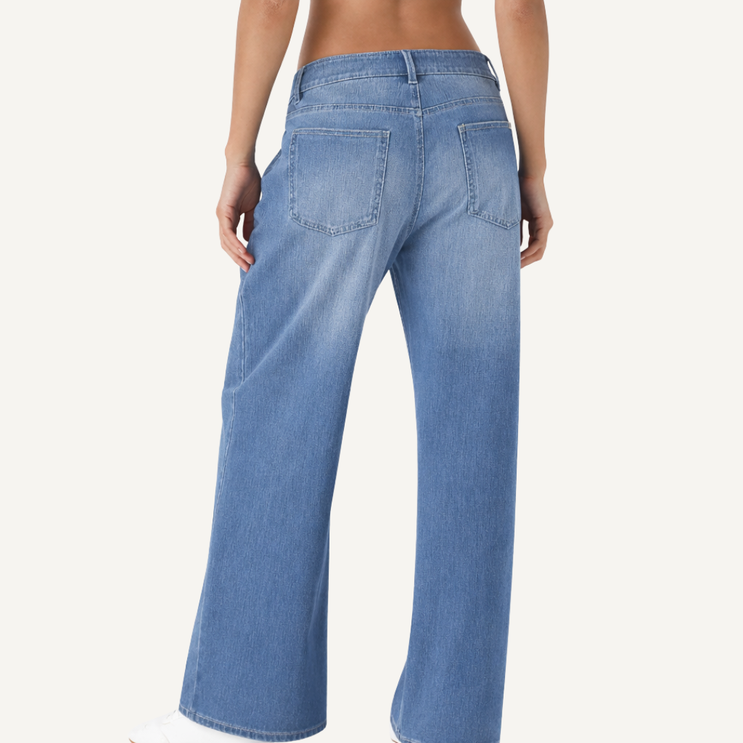 Washed Denim Wide Leg Jeans