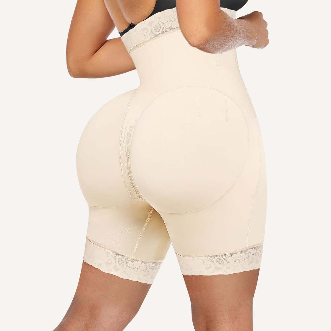 High-Waisted Shaping Shorts with Tummy Control & Zip Opening