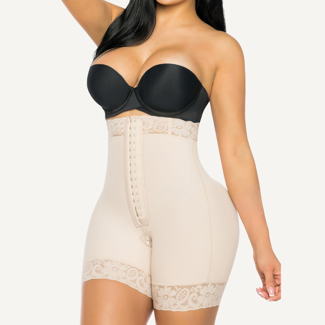 High-Waisted Shaping Shorts with Tummy Control & Zip Opening