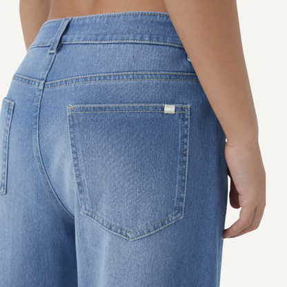 Washed Denim Wide Leg Jeans