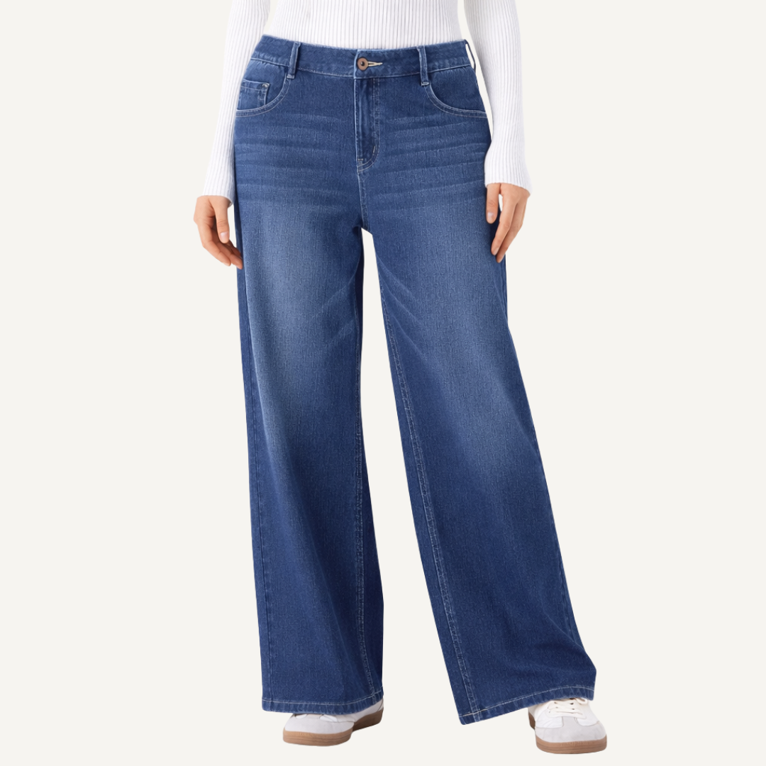 Washed Denim Wide Leg Jeans
