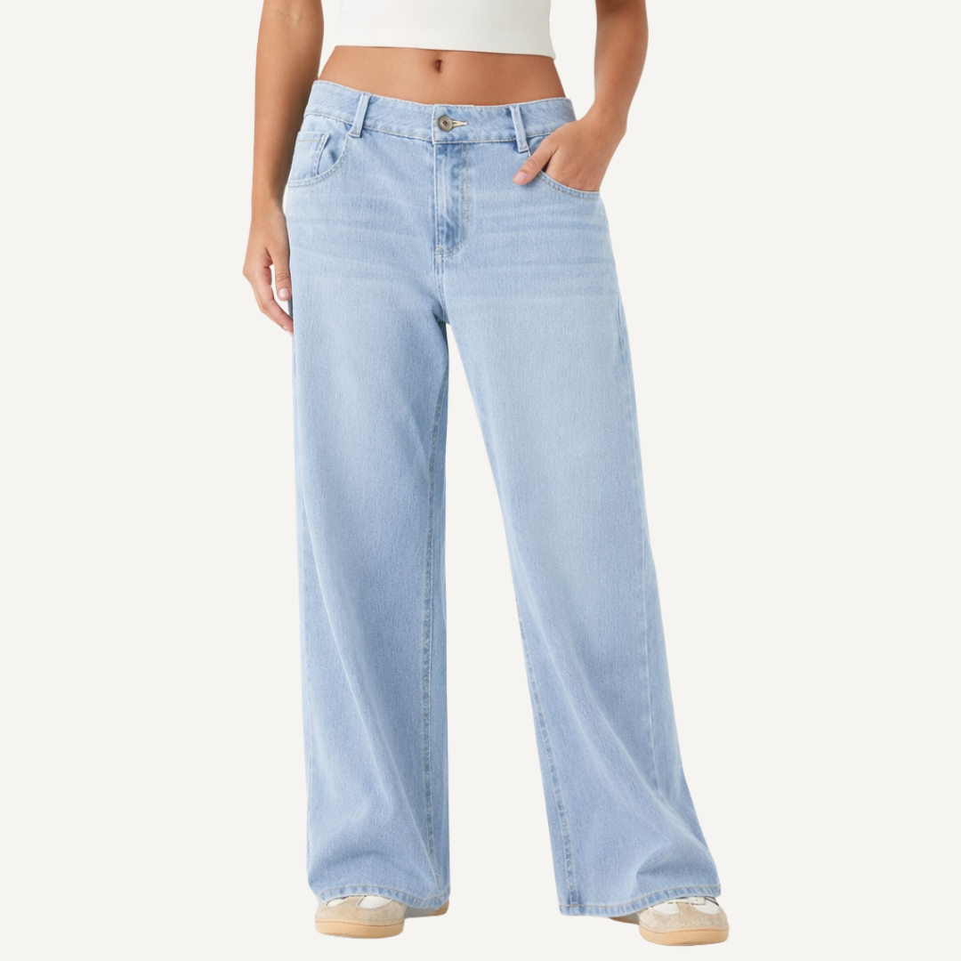 Washed Denim Wide Leg Jeans