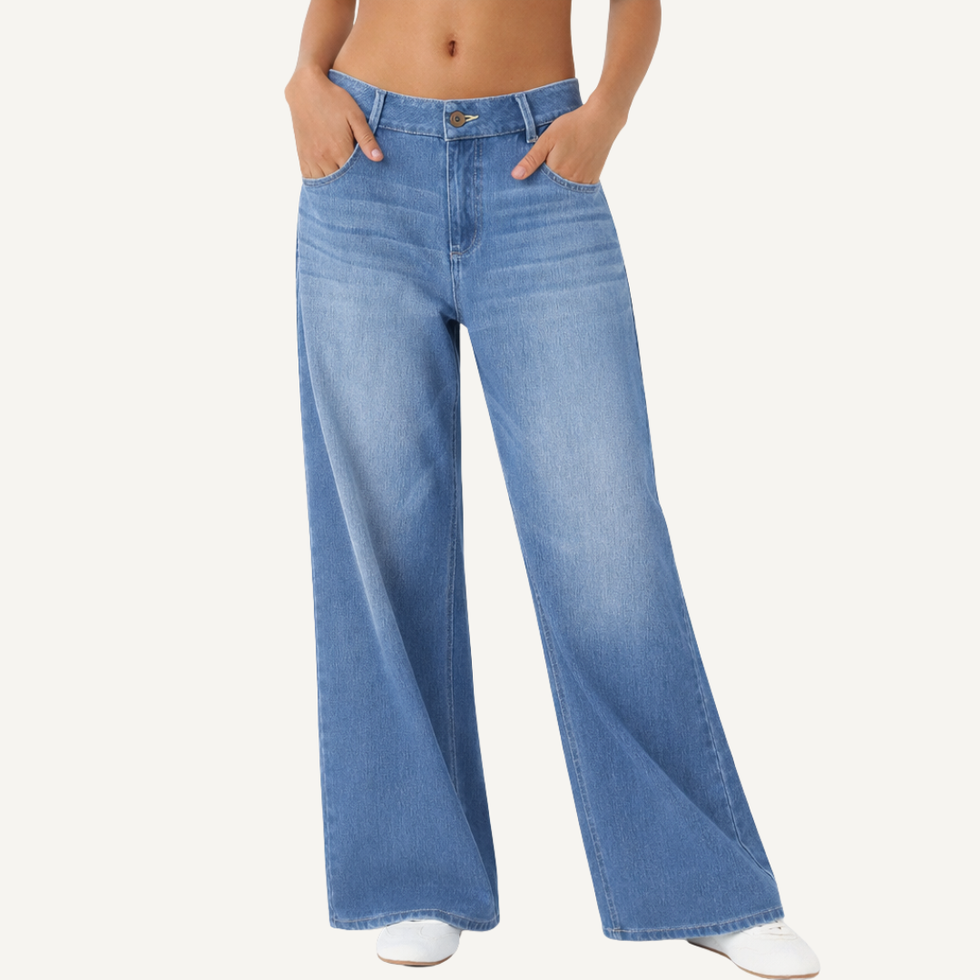Washed Denim Wide Leg Jeans