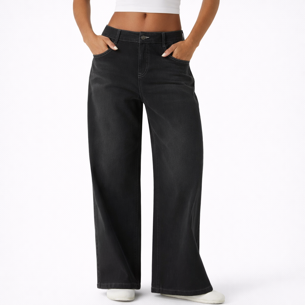 Washed Denim Wide Leg Jeans