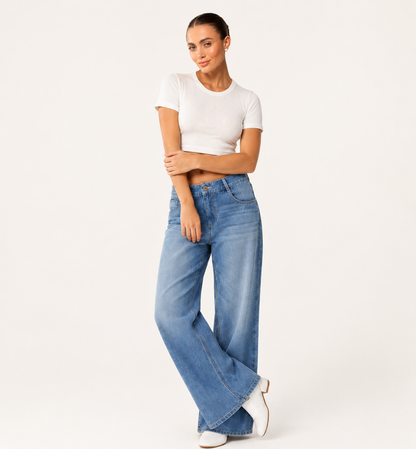 Washed Denim Wide Leg Jeans