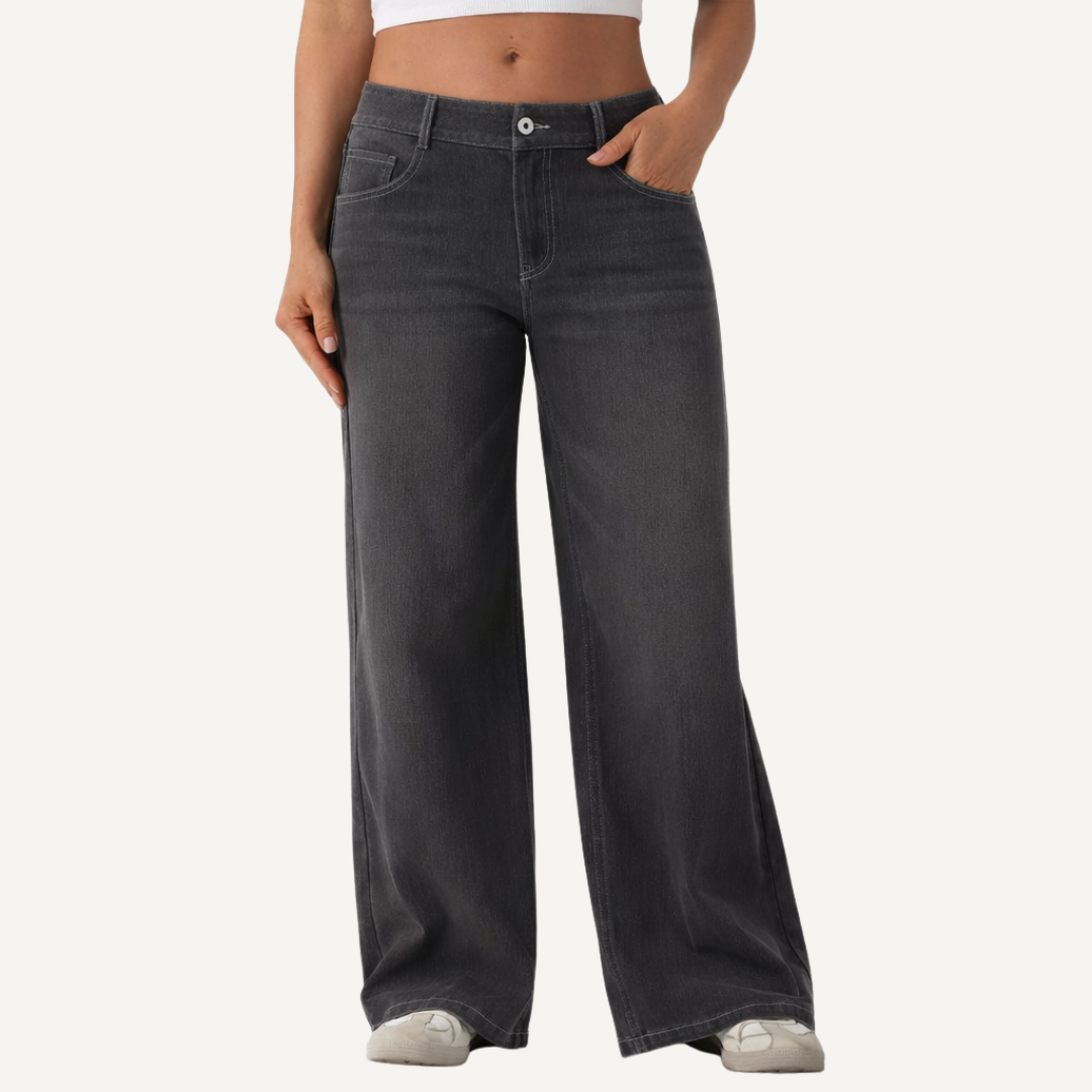 Washed Denim Wide Leg Jeans