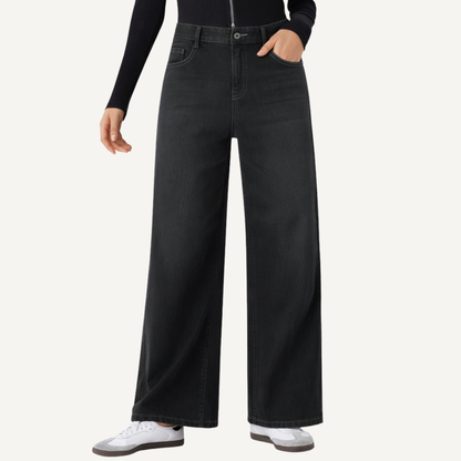 Washed Denim Wide Leg Jeans